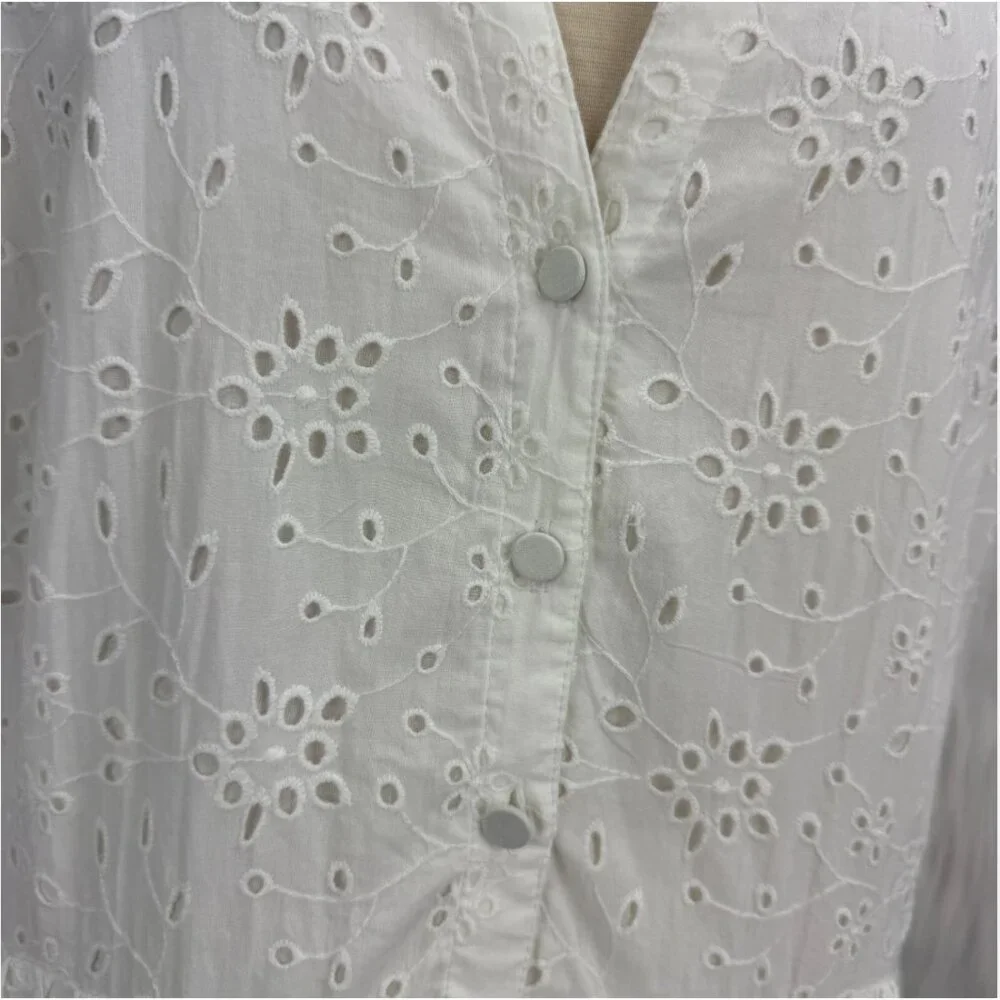 J. Crew Factory Eyelet Midi Dress Puff Sleeve Boho Summer Graduation‎ Coastal